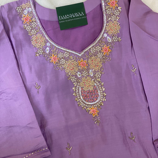 lilac cotton-silk kurta set
