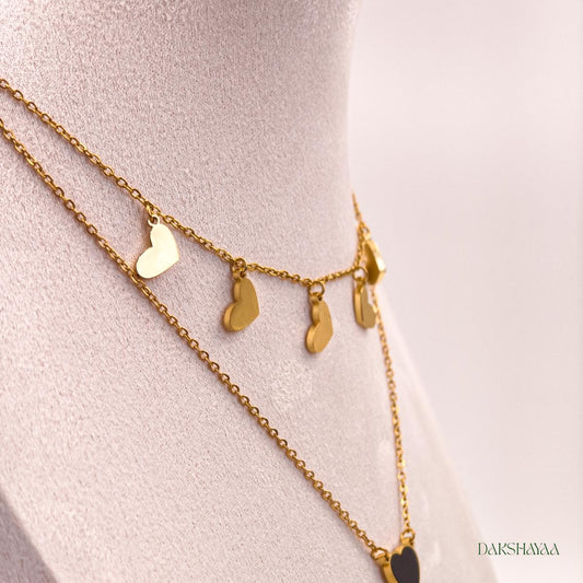 Dual Layer Black Enamel Heart Necklace
