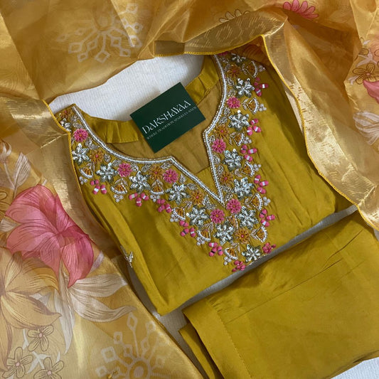 Golden Blossom Embroidered Kurta Set
