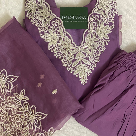 Mauve Blossom Embroidered Kurta Set