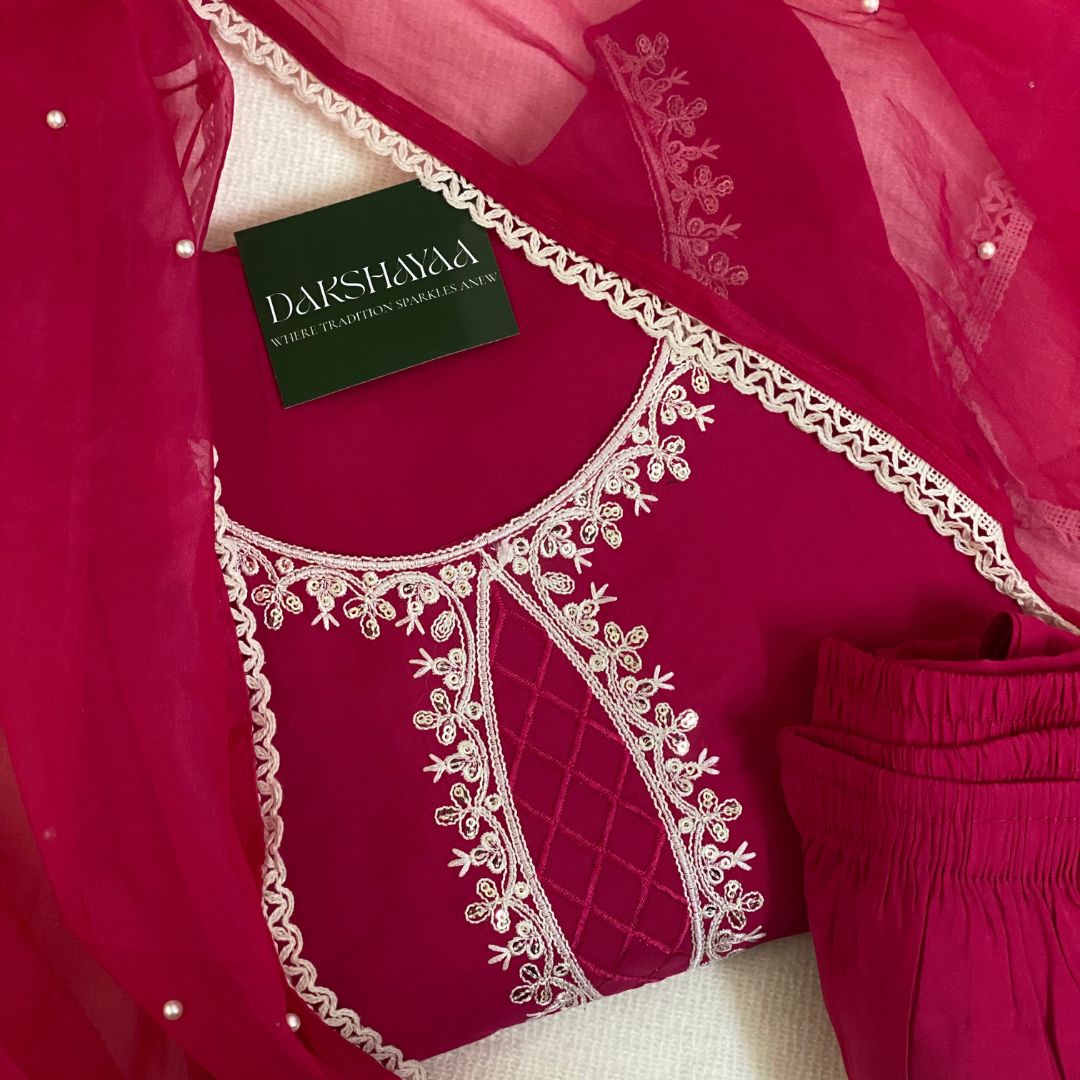 Hot Pink Blossom Embroidered Kurta Set