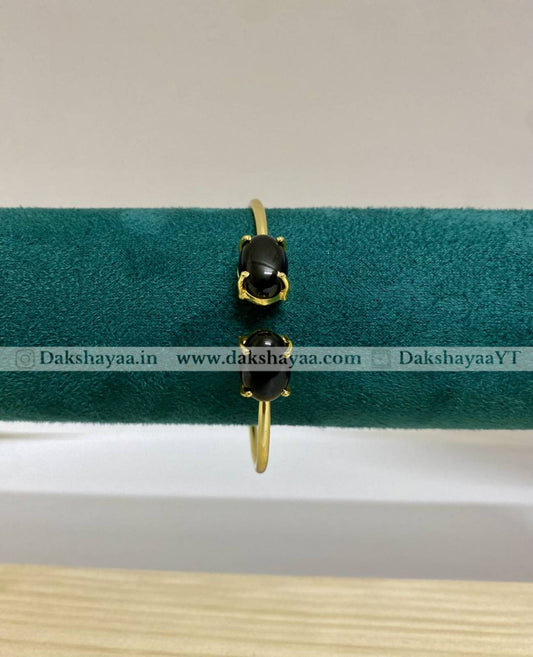 Double Black Onyx Open Bangle | Gold Plated Brass