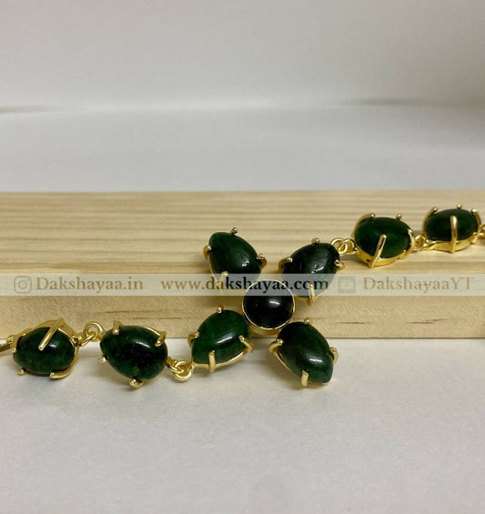 Green Aventurine Cross Bracelet | Gold Plated Brass