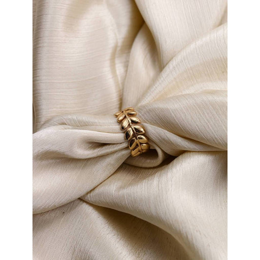 Bold Leaf Band Adjustable Ring | 18K Gold Plated Stainless Steel