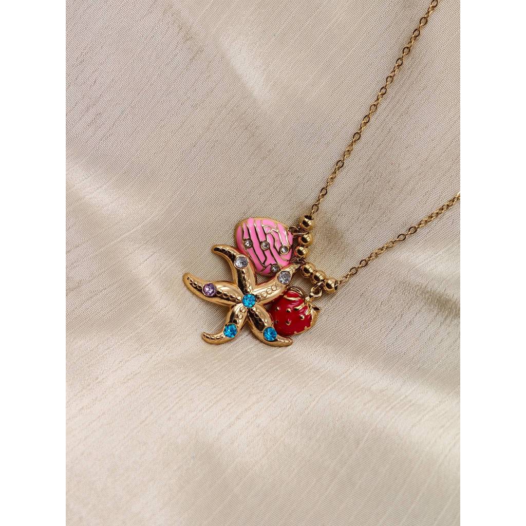 Starfish, Shell & Strawberry Charm Necklace