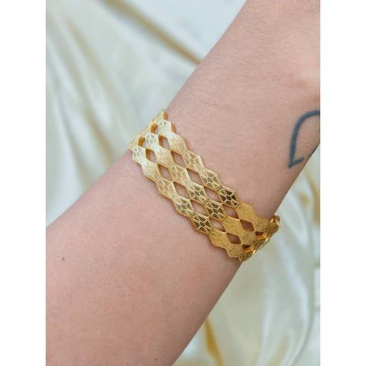Geometric Lattice Textured Bangle | 18K Gold Plated Stainless Steel