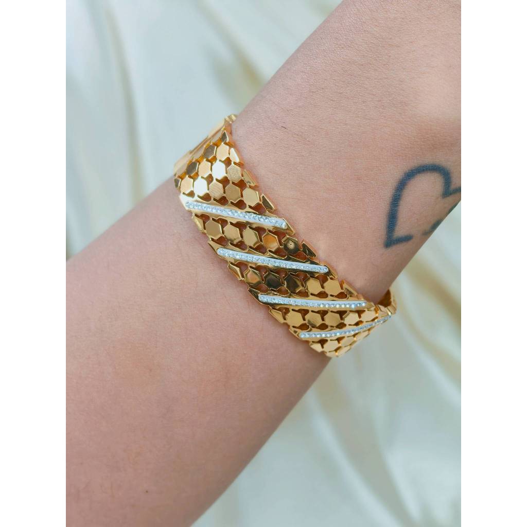 Scale CZ Enamel Hinged Bracelet | 18K Gold Plated Stainless Steel