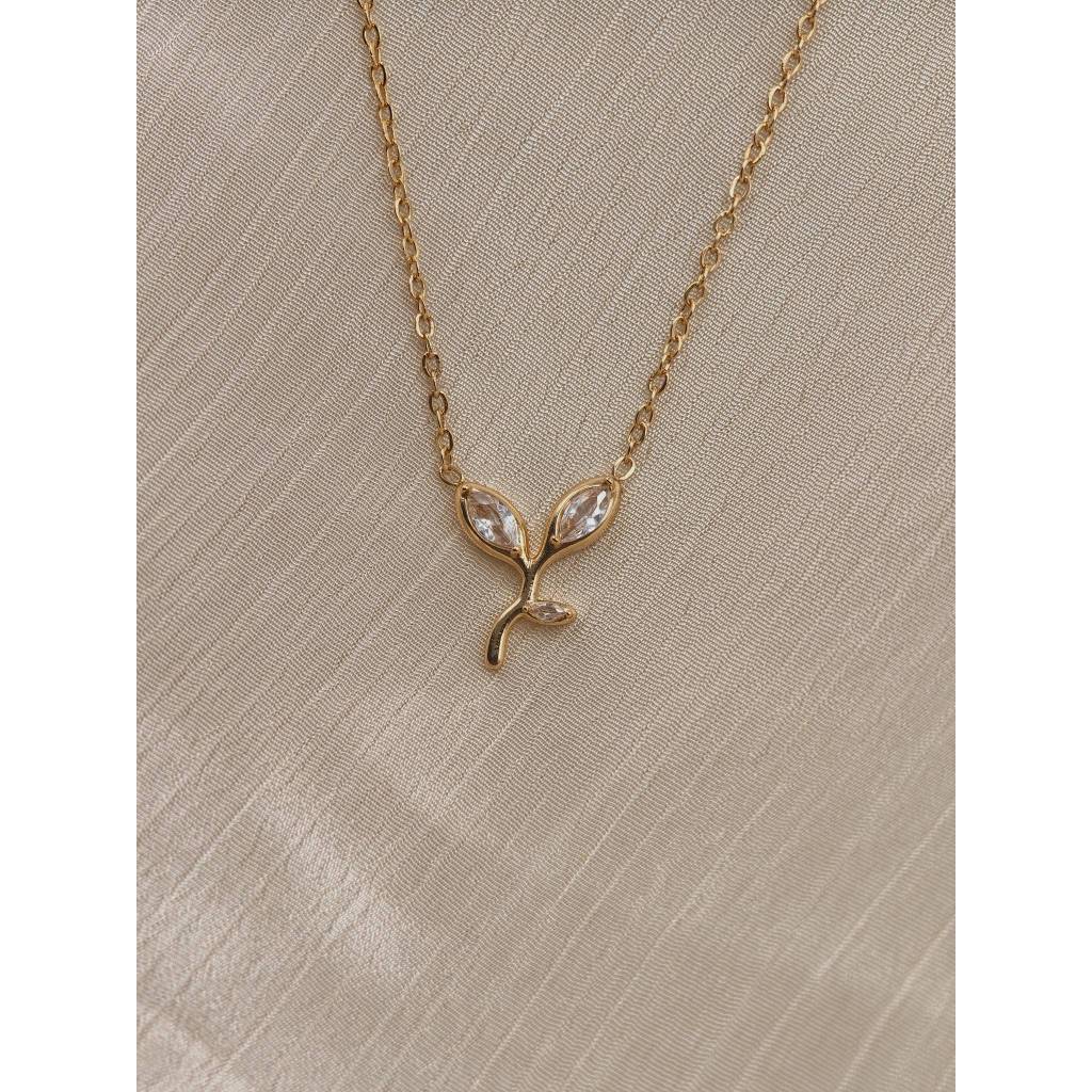 Minimalist Leaf Branch CZ Pendant Necklace