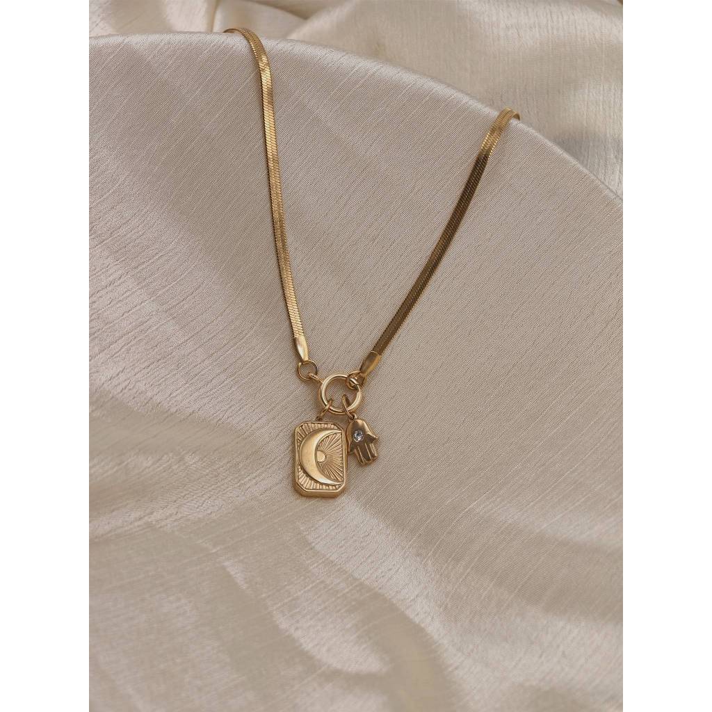 Tarot Moon & Hamsa Necklace