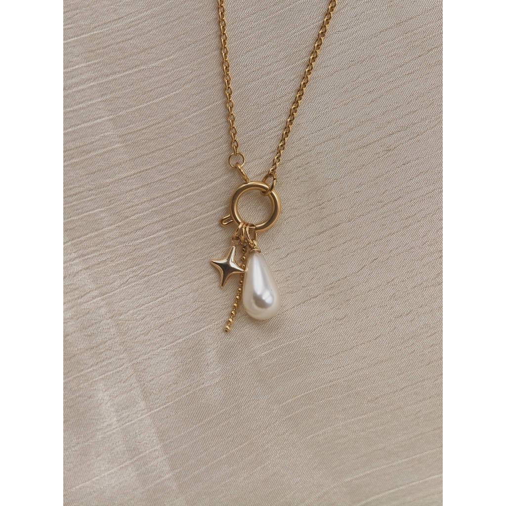 Star & Teardrop Pearl Charm Necklace