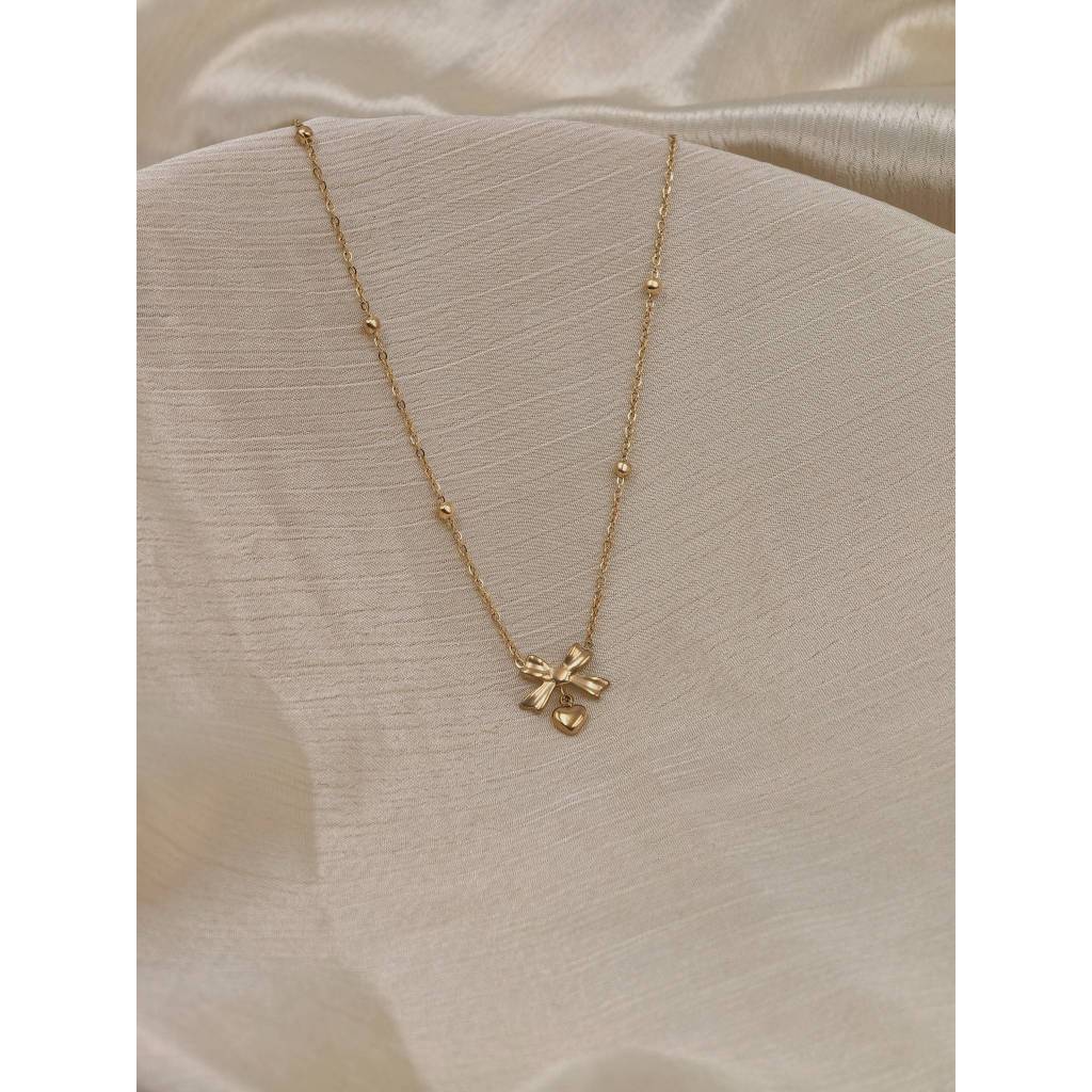 Bow Heart Dangle Necklace