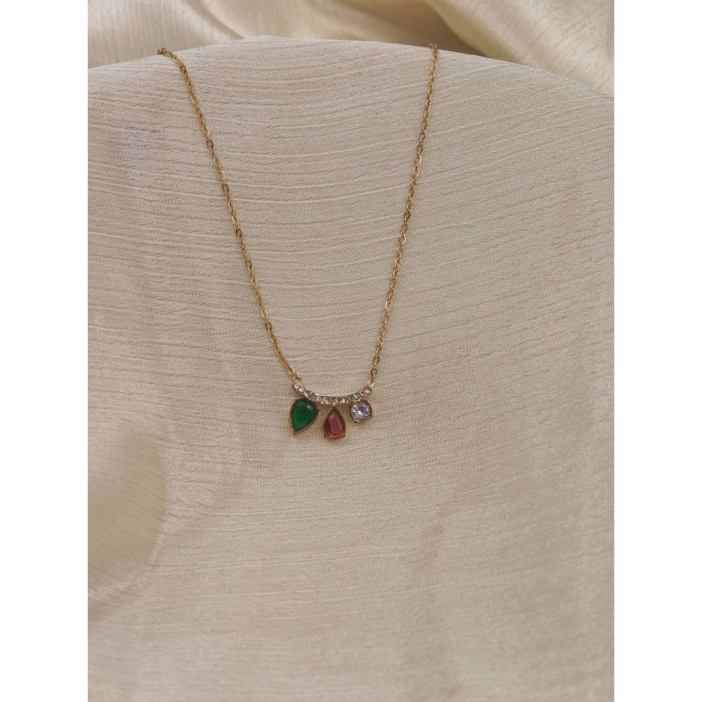 Multi Stone Teardrop Pendant Necklace