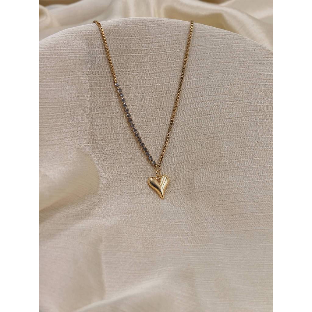 Clear Rhinestone Heart Pendant Necklace