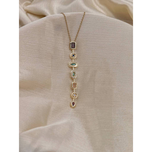 Multicolor Stone Station Drop Necklace