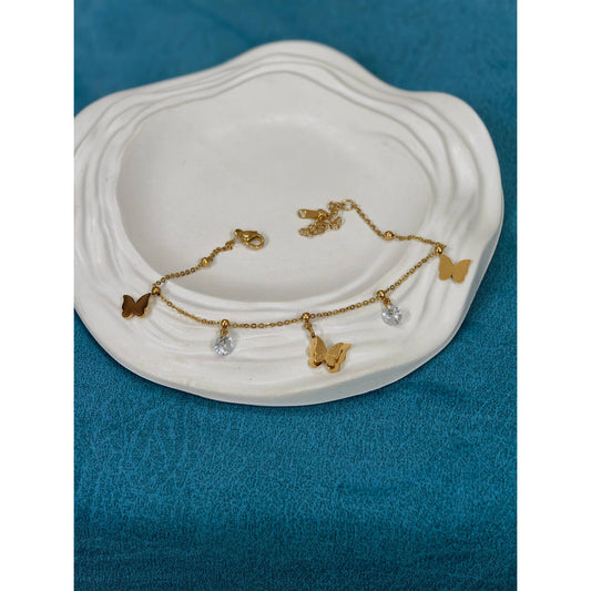 Butterfly Charm Crystal Anklet Pair