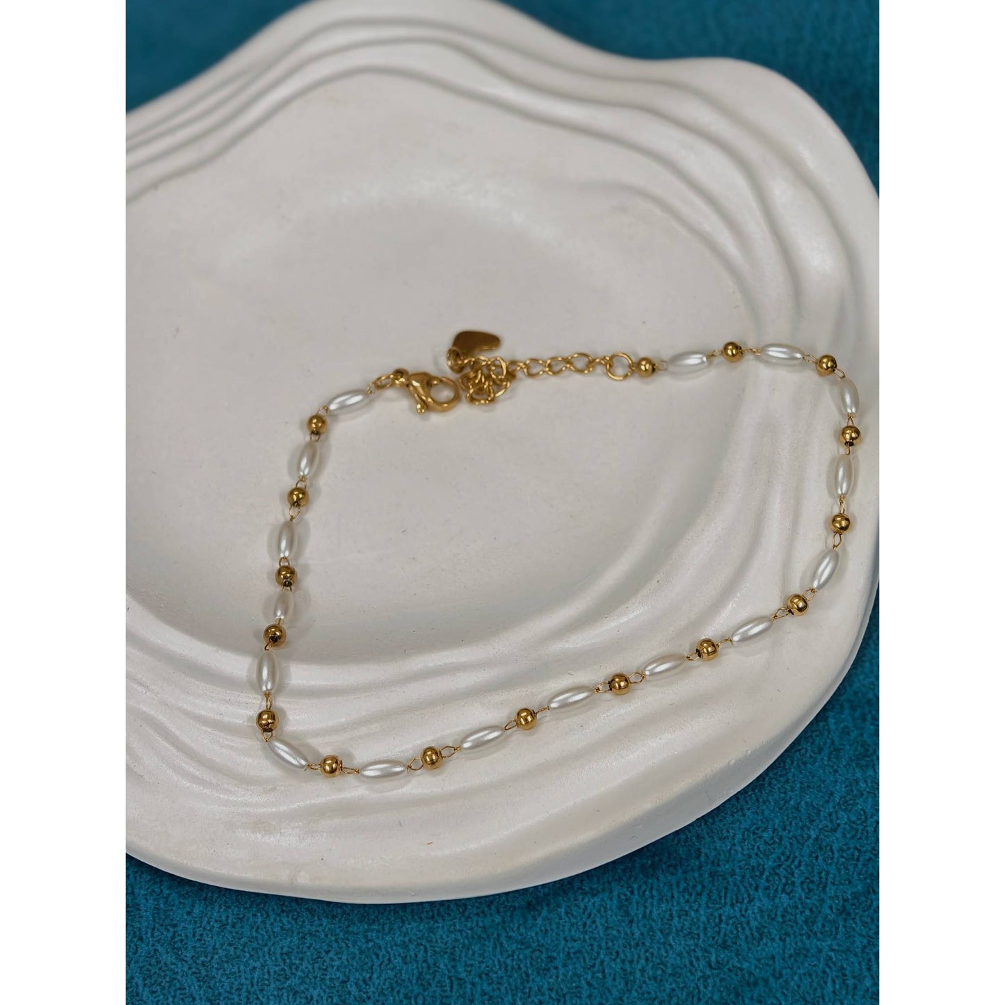 White Beaded Anklet Pair