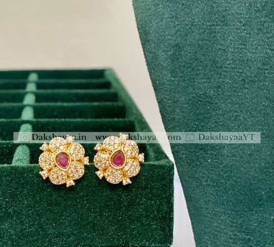 Elegant Ruby Floral Pendant Necklace Set