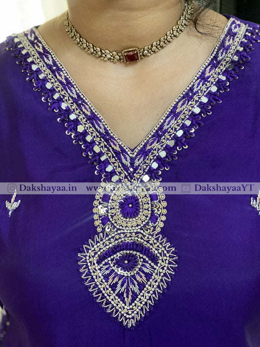 Royal Purple Embroidered Kurta Set