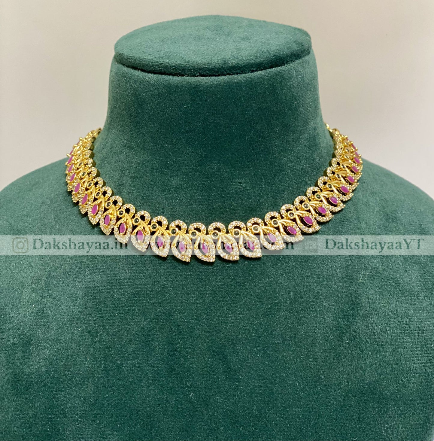 Pink Leaf Motif Choker Necklace Set