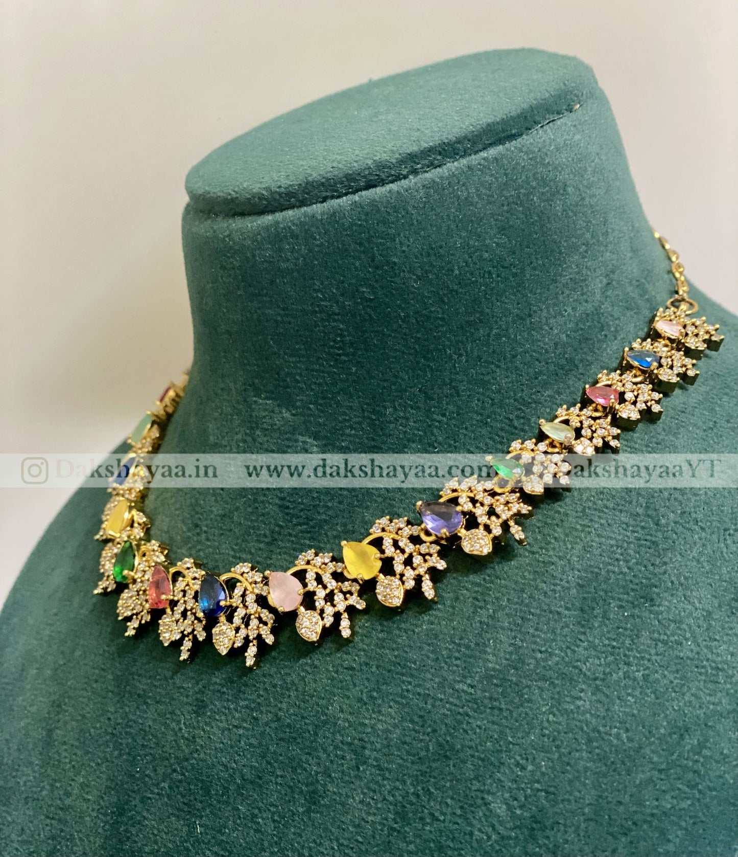 Multicolour CZ Stone Floral Necklace Set