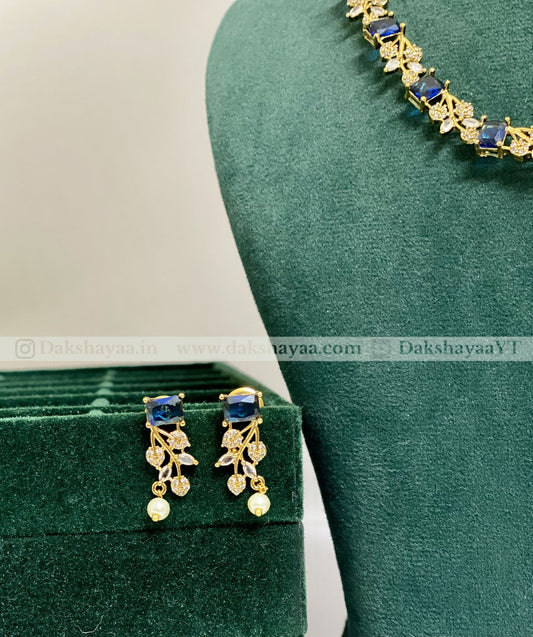 Blue Sapphire CZ Floral Necklace Set