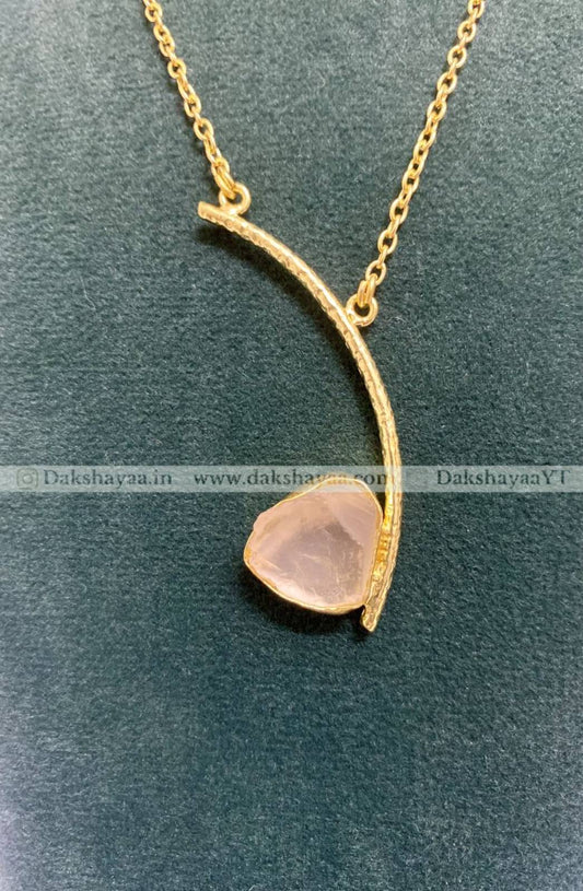 Rose Quartz Modern Pendant Necklace | Gold Plated Brass