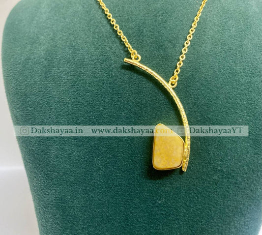 Yellow Aventurine Modern Pendant Necklace | Gold Plated Brass