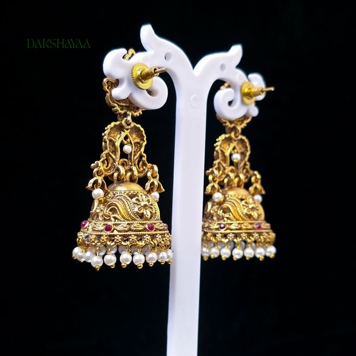 Ruby-Green Temple Jhumka Earrings