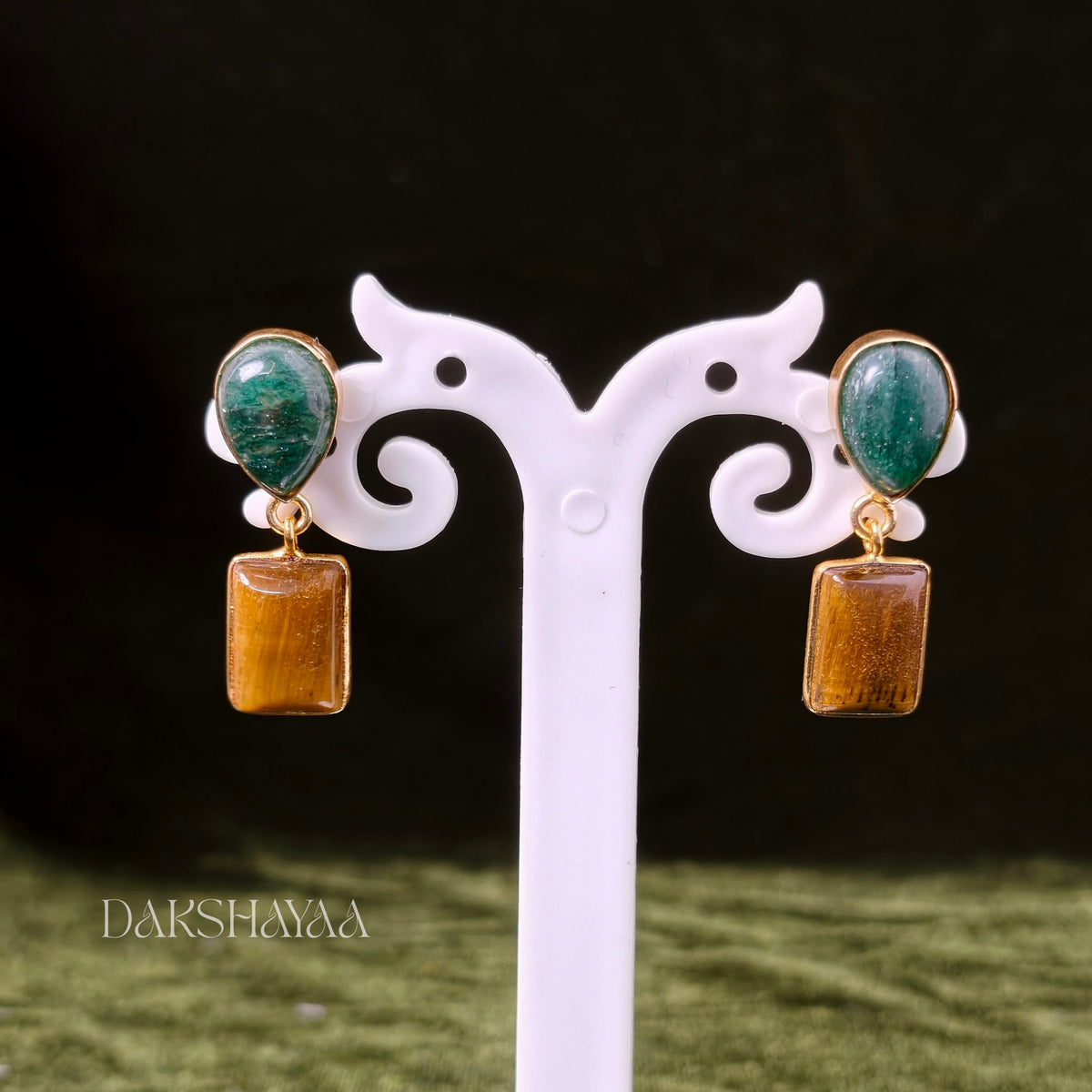 Green Aventurine & Tiger Eye Drop Earrings