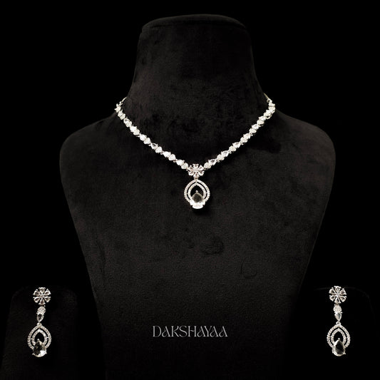 Diamond Finish Solitaire Drop Necklace Set