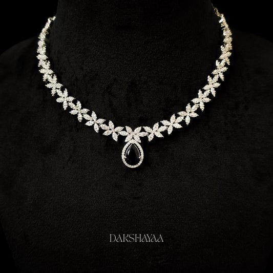 Royal Blue Cubic Zirconia Floral Necklace Set
