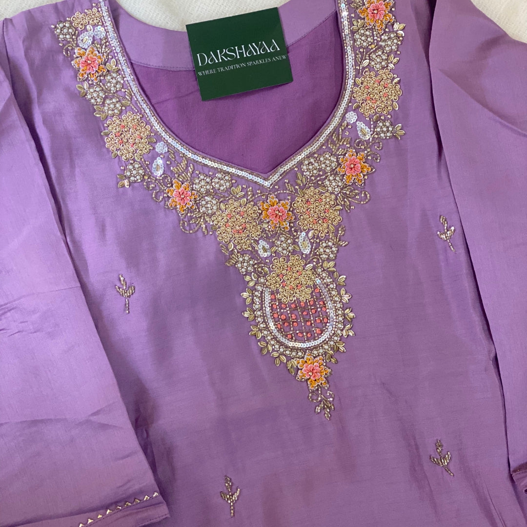 lilac cotton-silk kurta set