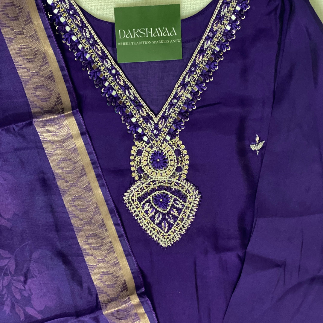 Royal Purple Embroidered Kurta Set