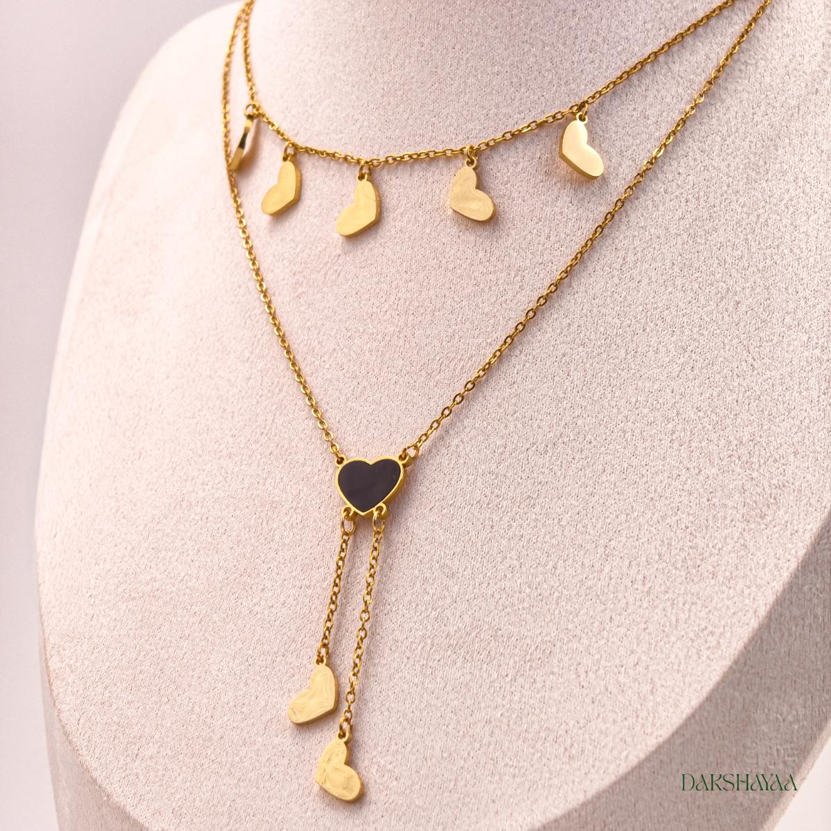 Dual Layer Black Enamel Heart Necklace