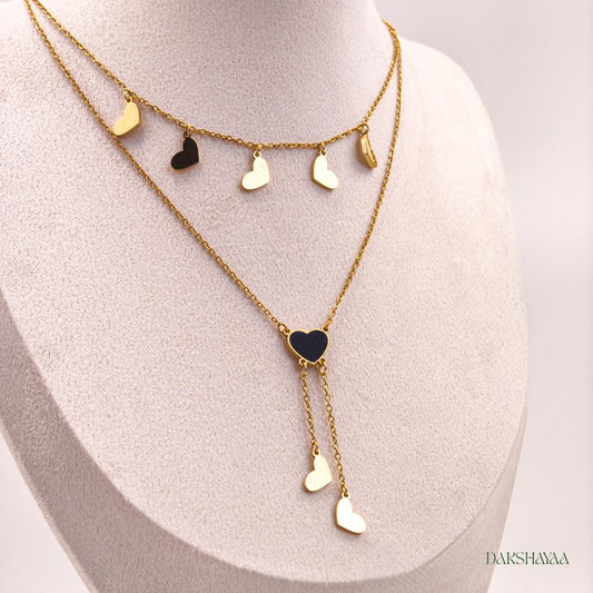 Dual Layer Black Enamel Heart Necklace