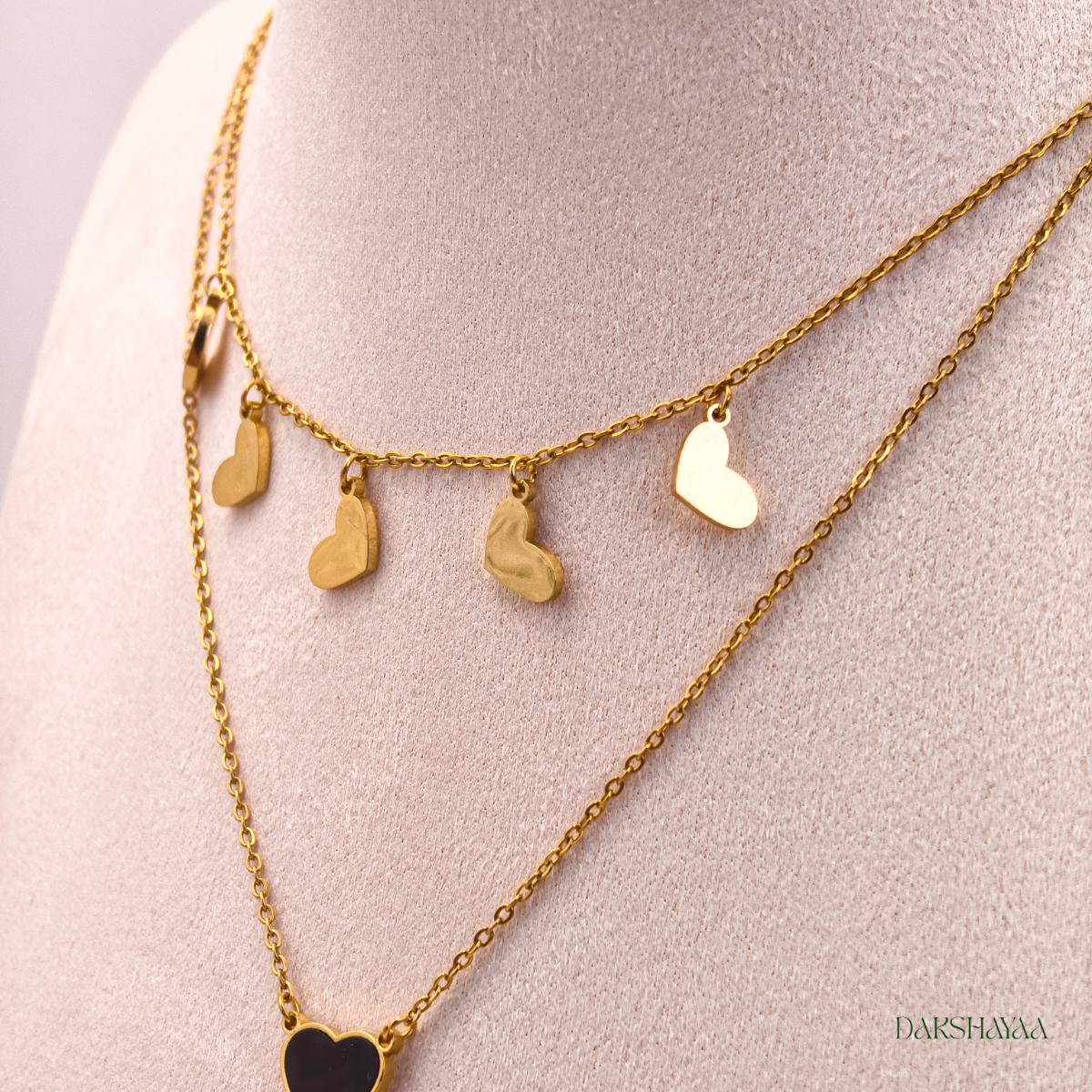 Dual Layer Black Enamel Heart Necklace