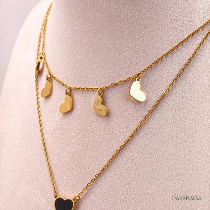 Dual Layer Black Enamel Heart Necklace