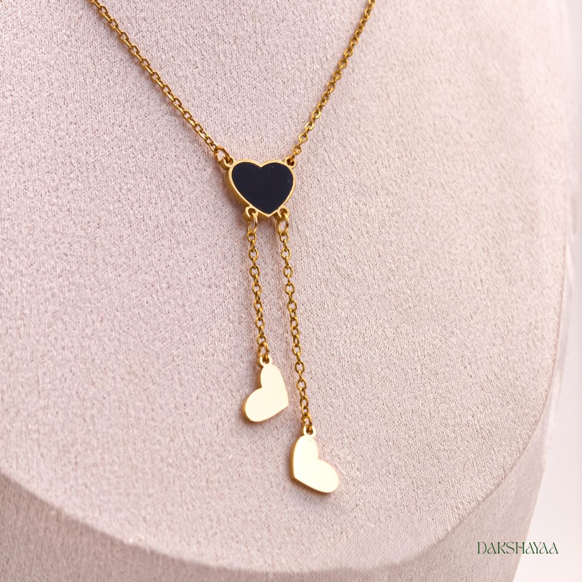 Dual Layer Black Enamel Heart Necklace