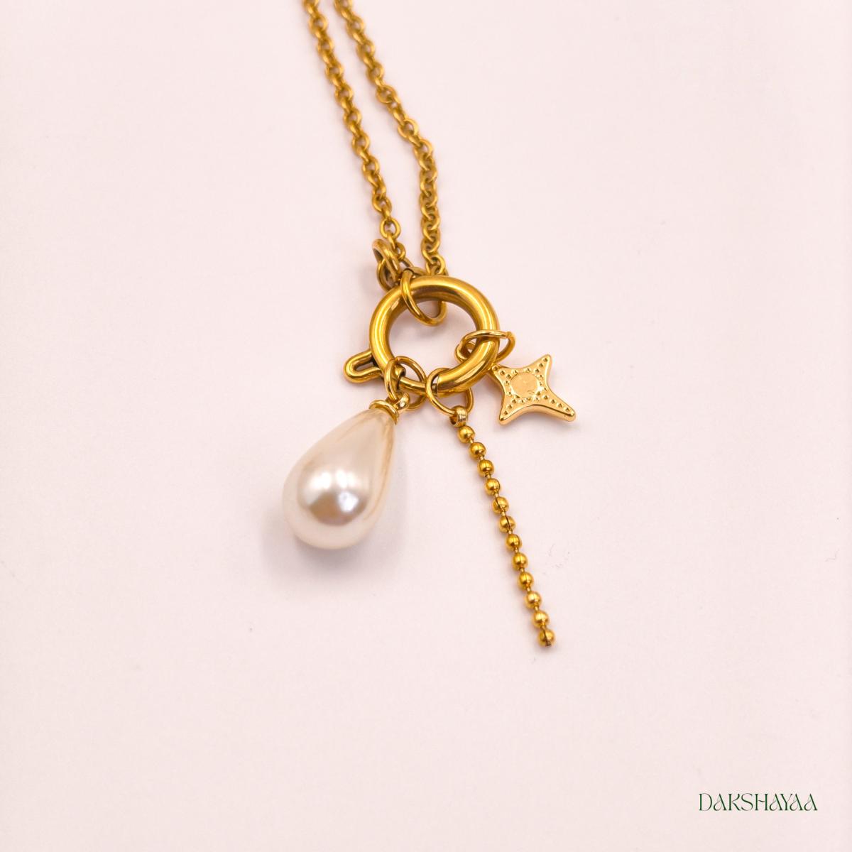 Star & Teardrop Pearl Charm Necklace