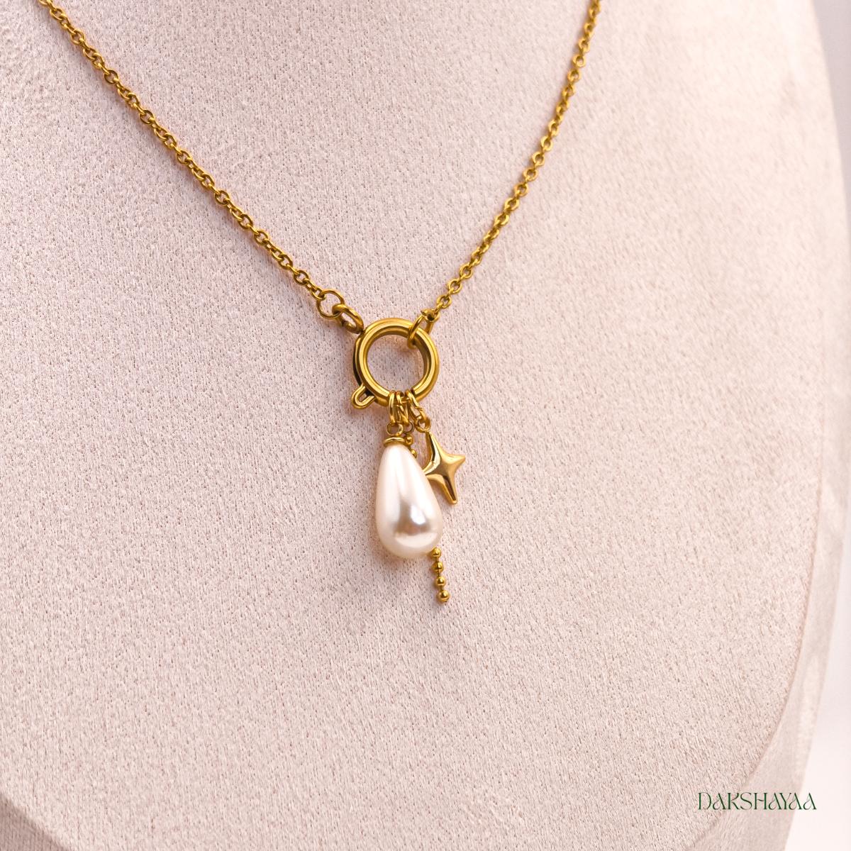 Star & Teardrop Pearl Charm Necklace