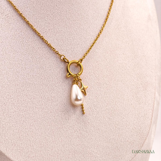 Star & Teardrop Pearl Charm Necklace