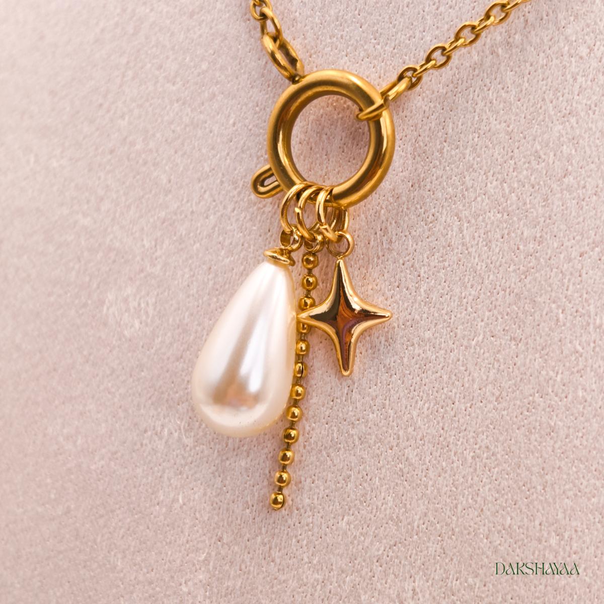 Star & Teardrop Pearl Charm Necklace