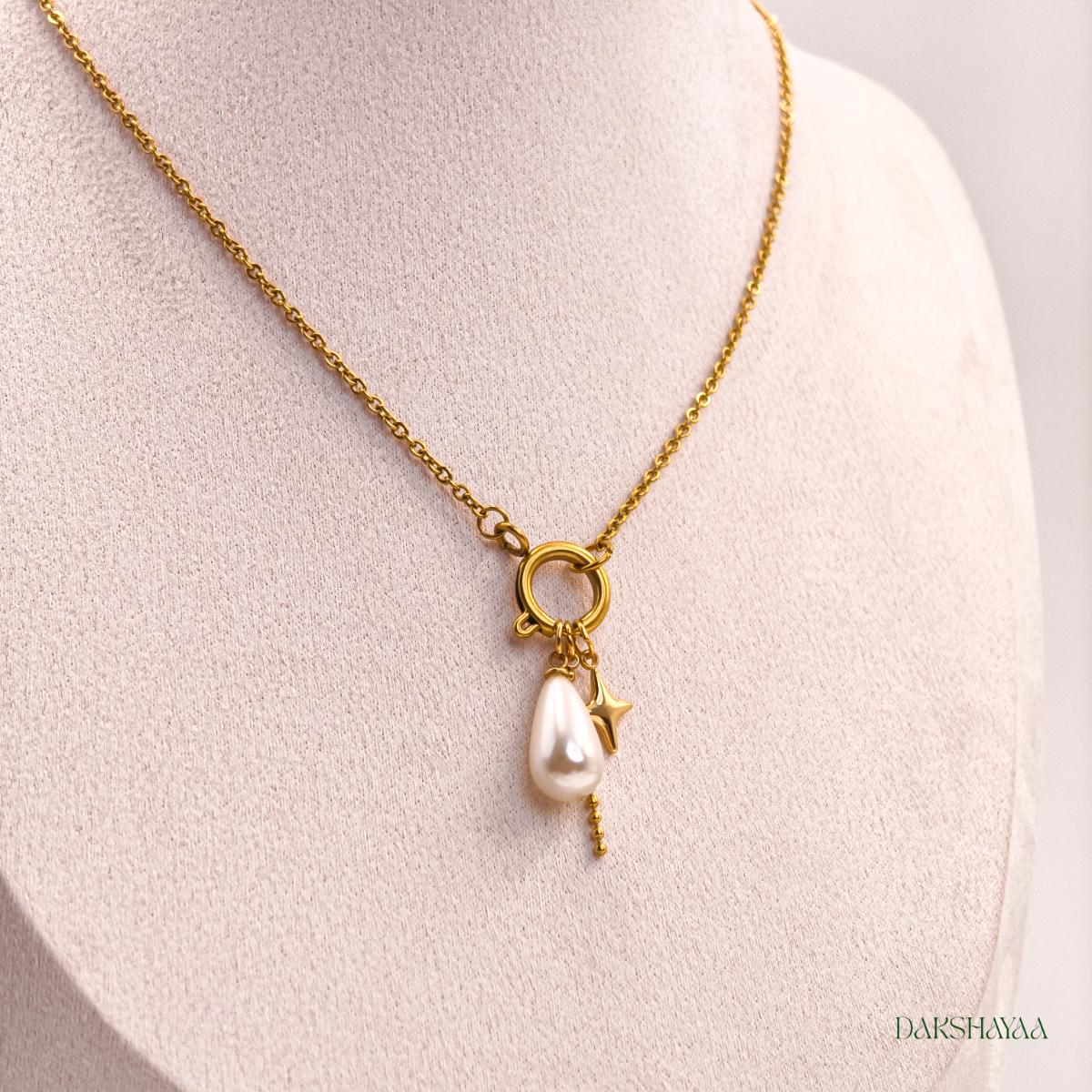 Star & Teardrop Pearl Charm Necklace