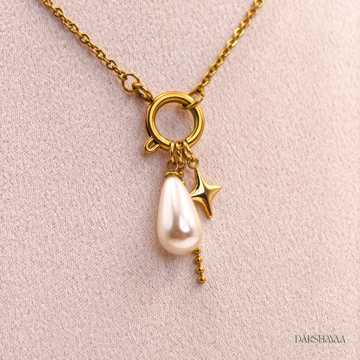 Star & Teardrop Pearl Charm Necklace
