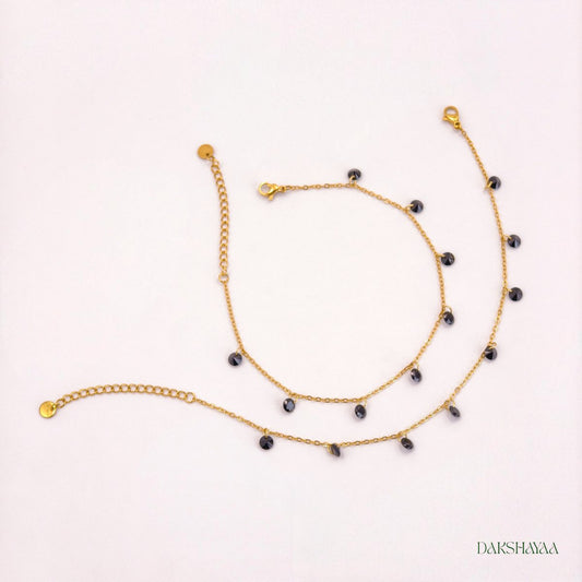 Black Crystal Charm Anklets