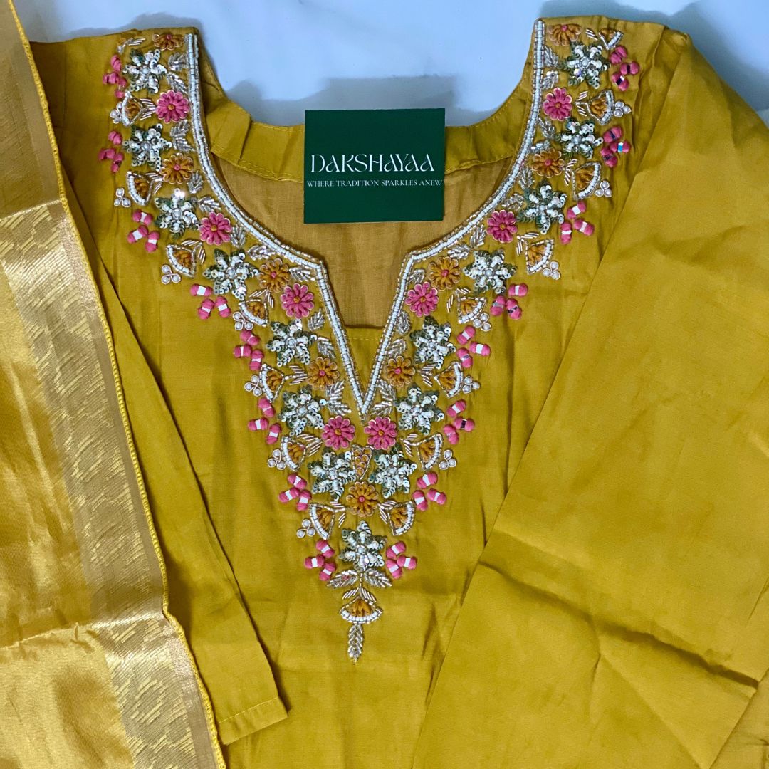 Golden Blossom Embroidered Kurta Set