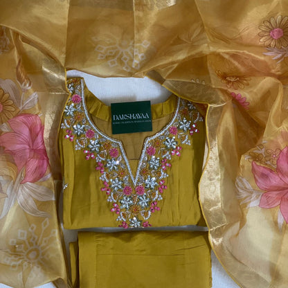 Golden Blossom Embroidered Kurta Set