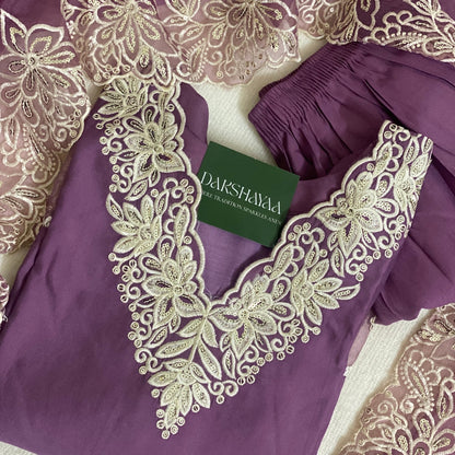 Mauve Blossom Embroidered Kurta Set
