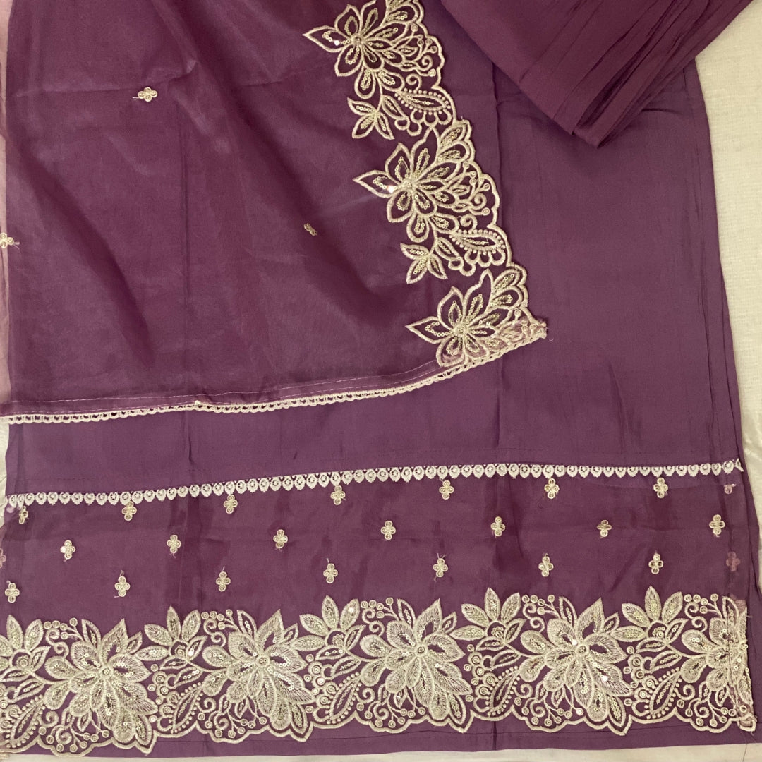 Mauve Blossom Embroidered Kurta Set