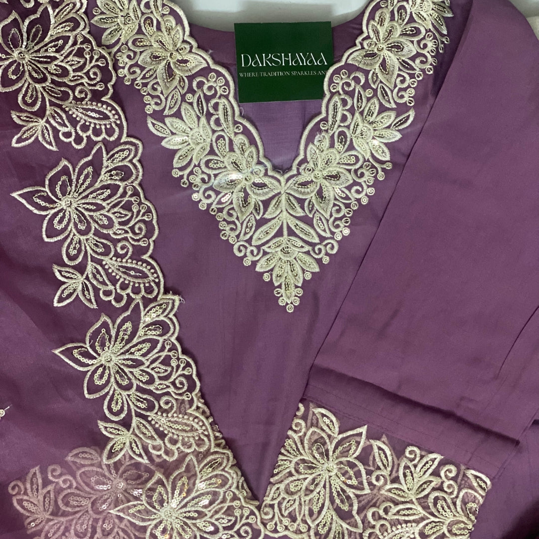 Mauve Blossom Embroidered Kurta Set
